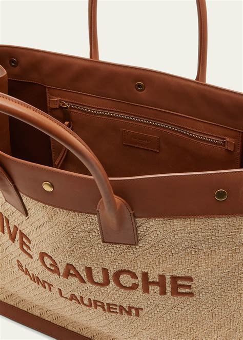 Saint Laurent Rive Gauche Tote Bag in Raffia and Leather